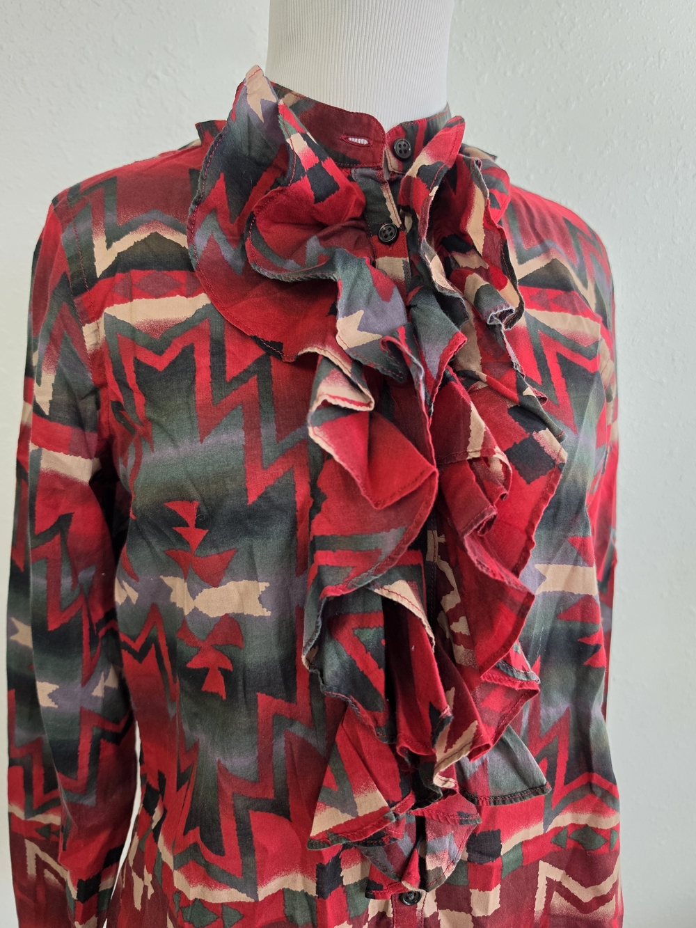 Lauren Ralph Lauren Western Aztec Ruffle Button Down Shirt S - Picture 4 of 9